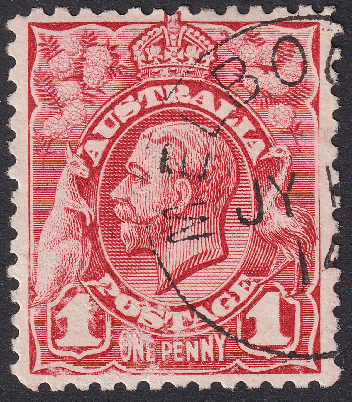 Australia 1914 KGV Engraved 1d Red Used with JY 17 14 CTO Postmark SG17