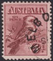 Australia 1914 KGV Kookaburra 6d Claret Used with SP 10 UPU CTO Cancel SG19