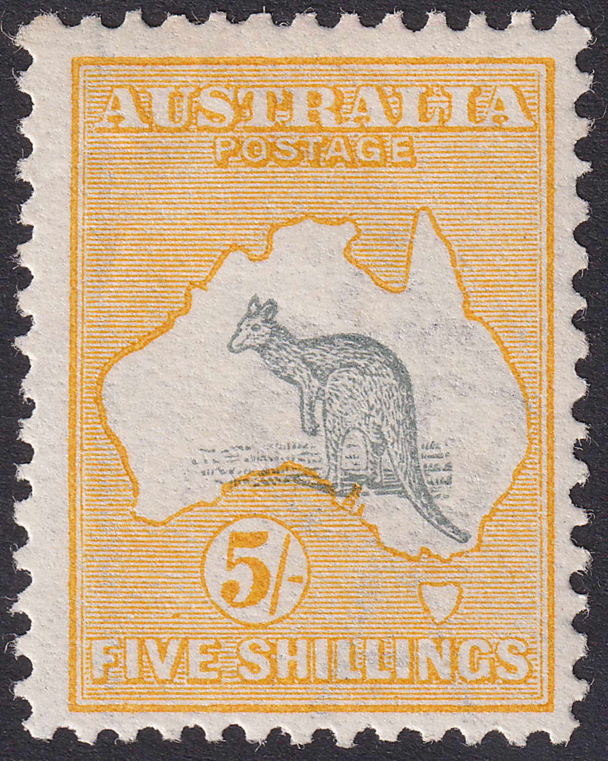 Australia 1913 KGV Roo 5sh Grey + Yellow wmk Wide Crown Mint SG13 cat £450 creas