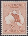 Click for more photos and details Australia 1913 KGV Roo 5d Chestnut wmk Wide Crown Mint SG8 cat £120