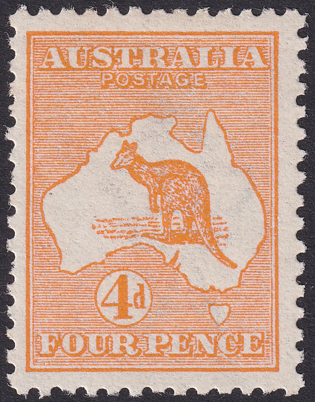 Australia 1913 KGV Roo 4d Orange wmk Wide Crown Mint SG6 cat £120