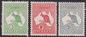 Click for more photos and details Australia 1913 KGV Roo ½d Green 1d Red 2d Grey wmk Wide Crown Mint SG1 SG2b SG3
