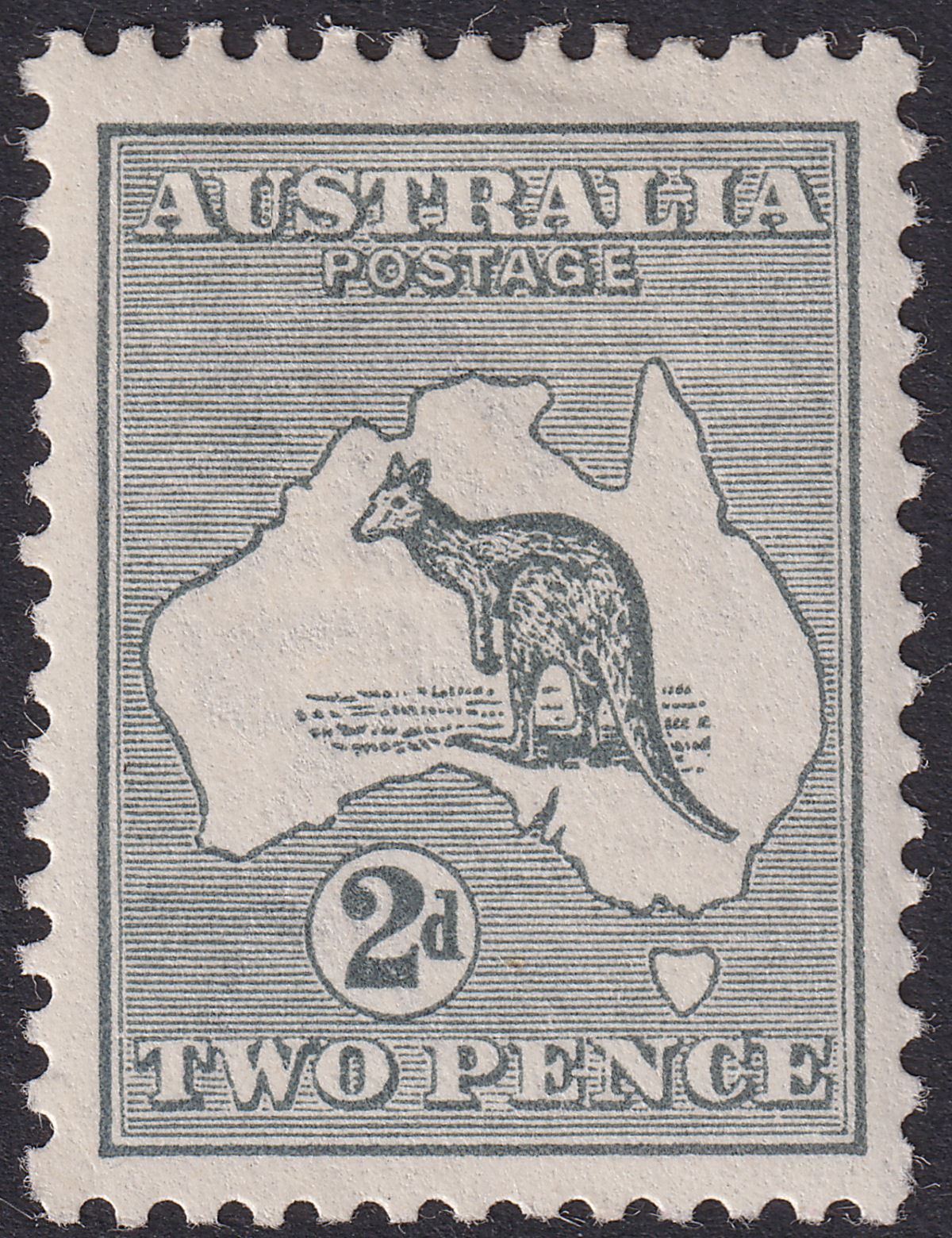 Australia 1915 KGV Roo 2d Grey wmk Pointed Crown Mint SG24 cat £120