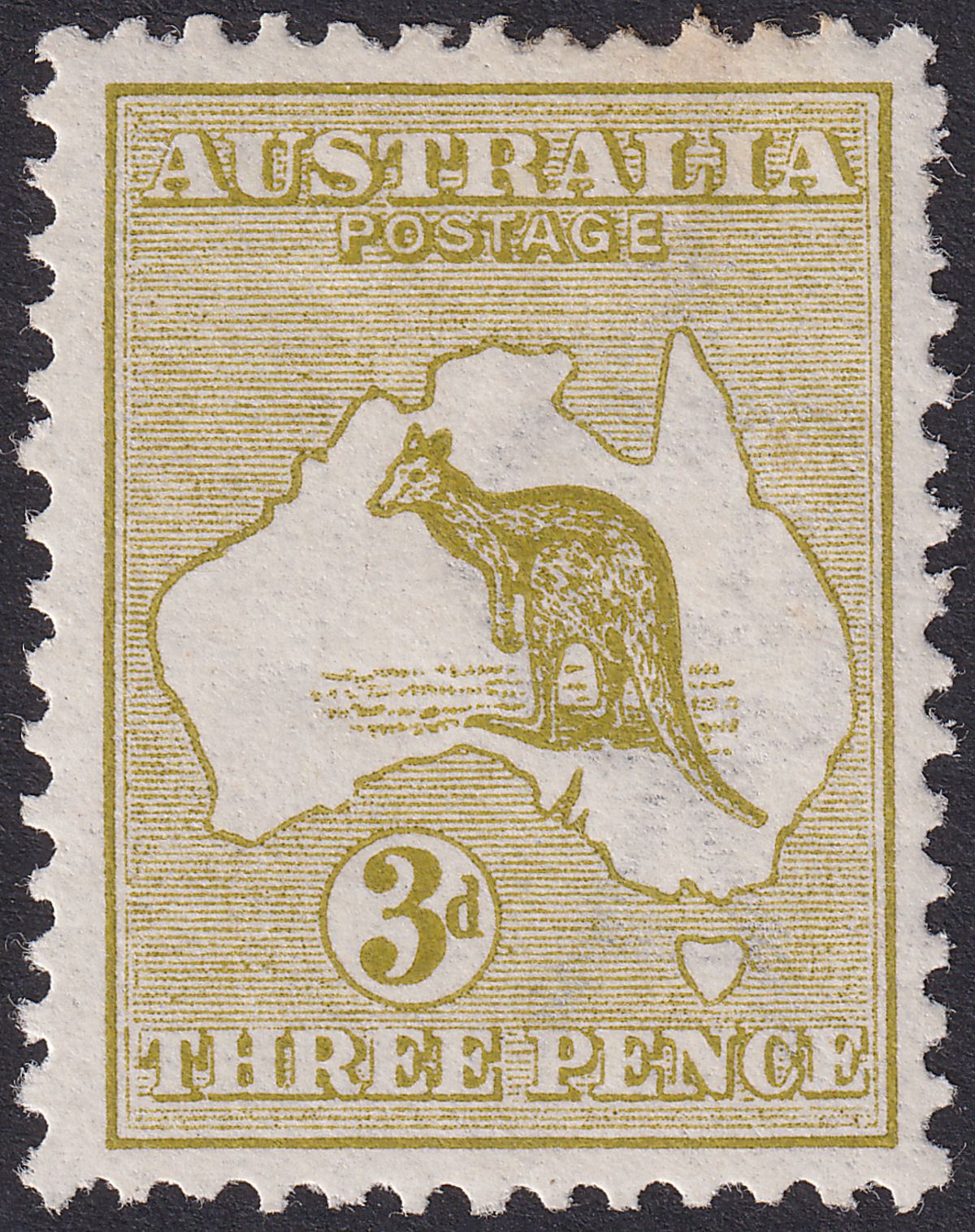 Australia 1913 KGV Roo 3d Yellow-Olive Die I wmk Wide Crown Mint SG5c c£95 TONE