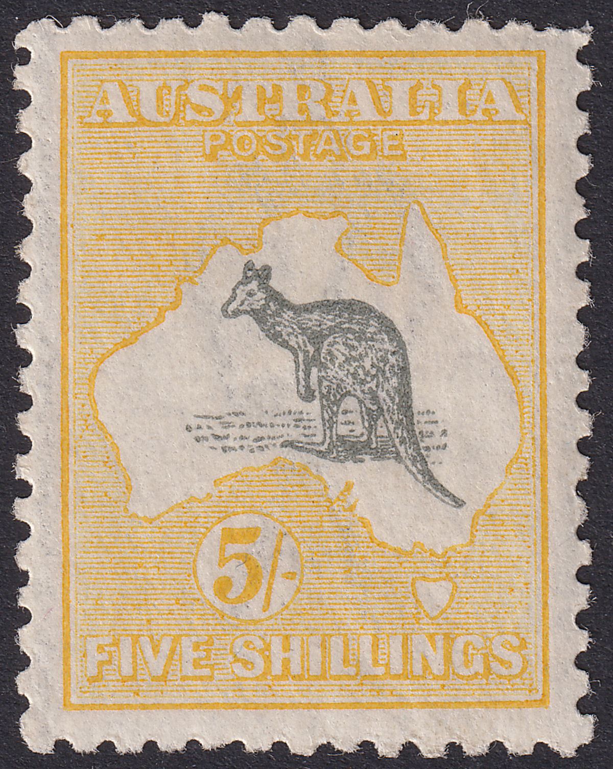 Australia 1918 KGV Roo 5sh Grey and Yellow wmk Narrow Crown Mint SG42 cat £325