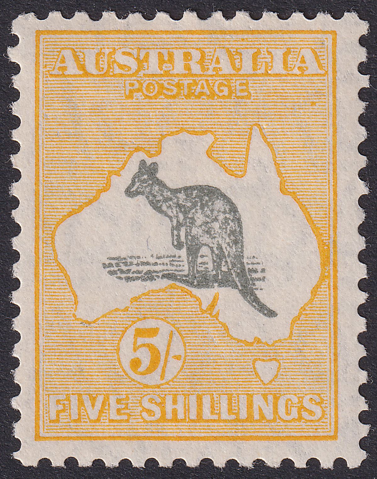 Australia 1929 KGV Roo 5sh Grey and Yellow wmk Small Multi Mint SG111 cat £250