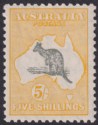 Click for more photos and details Australia 1929 KGV Roo 5sh Grey and Yellow wmk Small Multi Mint SG111 cat £250