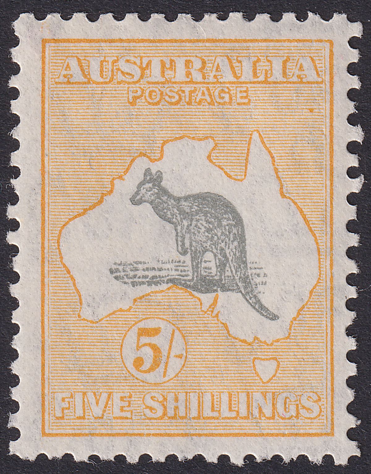Australia 1932 KGV Roo 5sh Grey and Yellow wmk CofA Mint SG135 cat £180