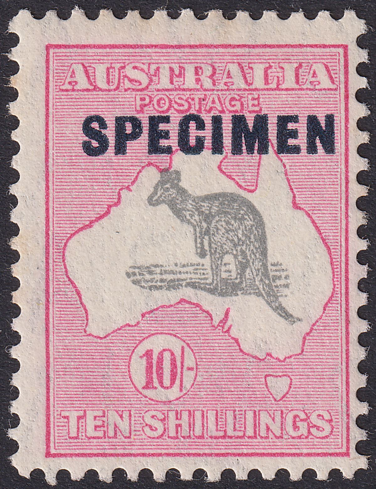 Australia 1932 KGV SPECIMEN Roo 10sh Grey and Pink SG136s tones