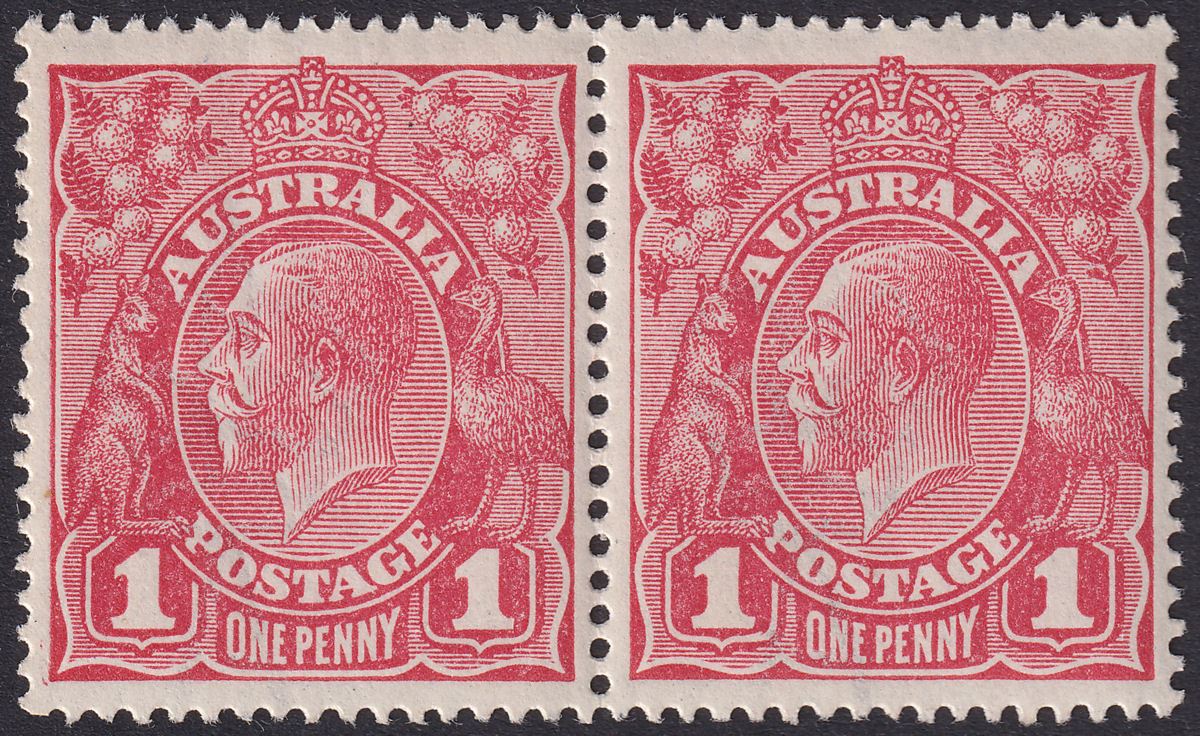 Australia 1914 KGV 1d Carmine-Red Die I Die II Pair Mint SG21c SG21d cat £425+