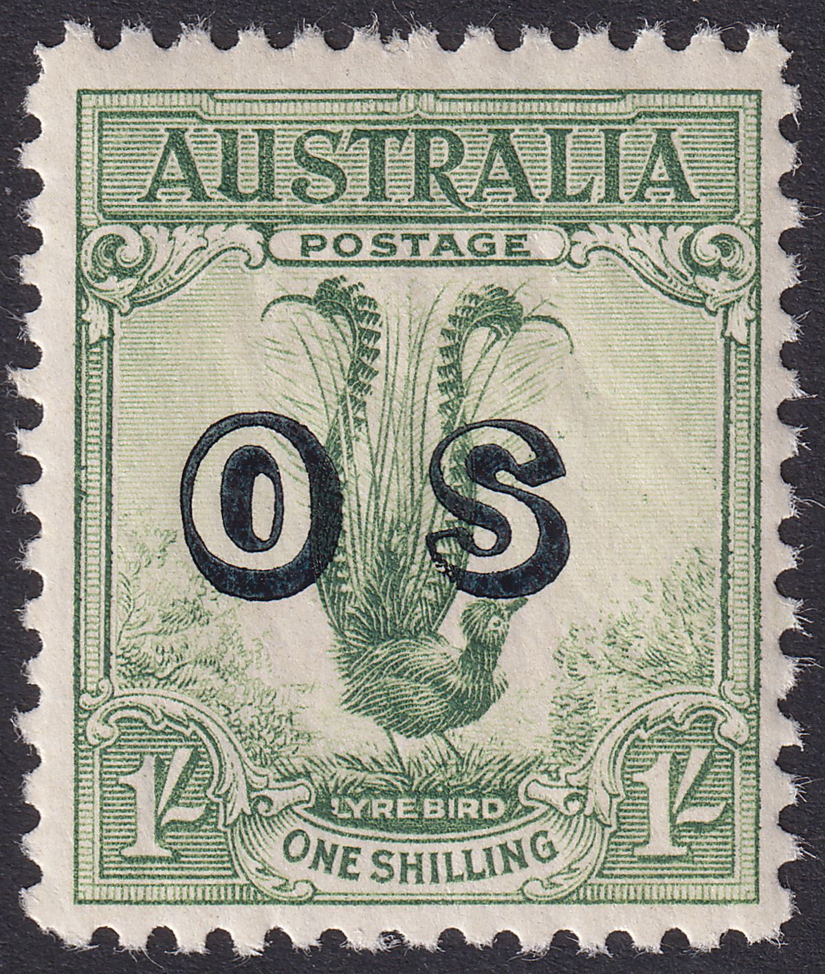 Australia 1932 KGV Official 1sh Lyrebird Green OS Overprint UM Mint SG O136 c£55
