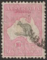 Australia 1932 KGV Roo 10sh Grey + Pink wmk CofA Used SG136 FAUTY SPACEFILLER