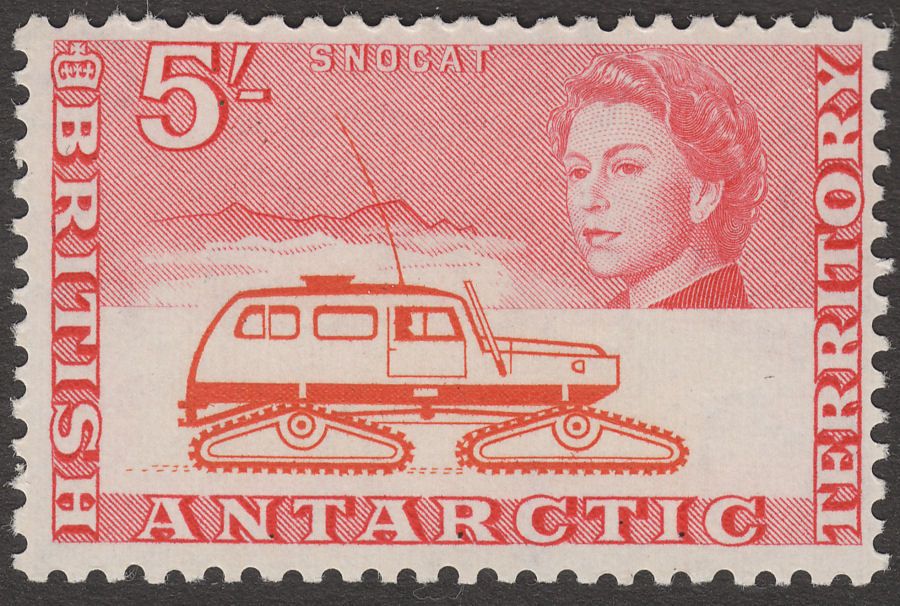 British Antarctic Territory 1963 Snocat 5sh Red-Orange and Rose-Red Mint SG13
