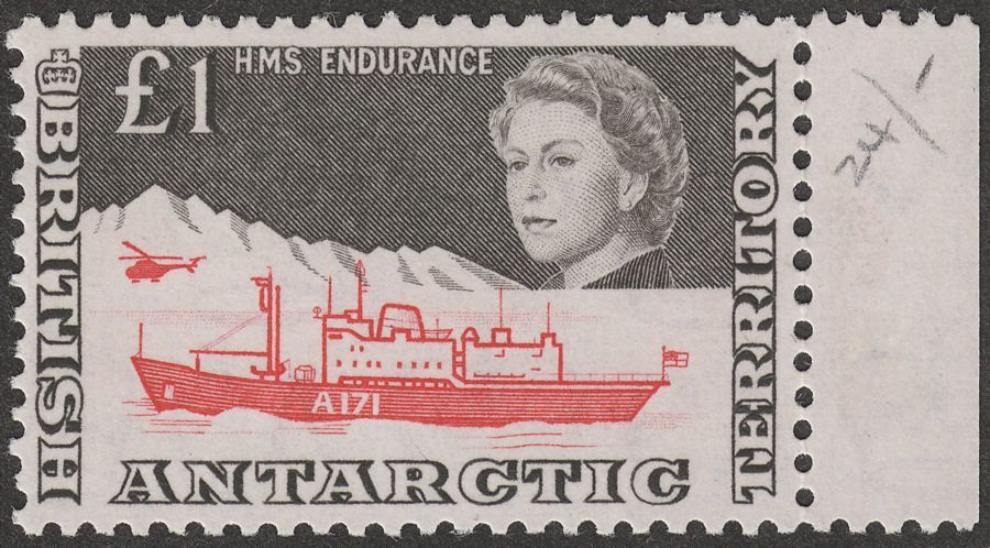 British Antarctic Territory 1969 HMS Endurance £1 Red + Brnish Black Mint SG15a