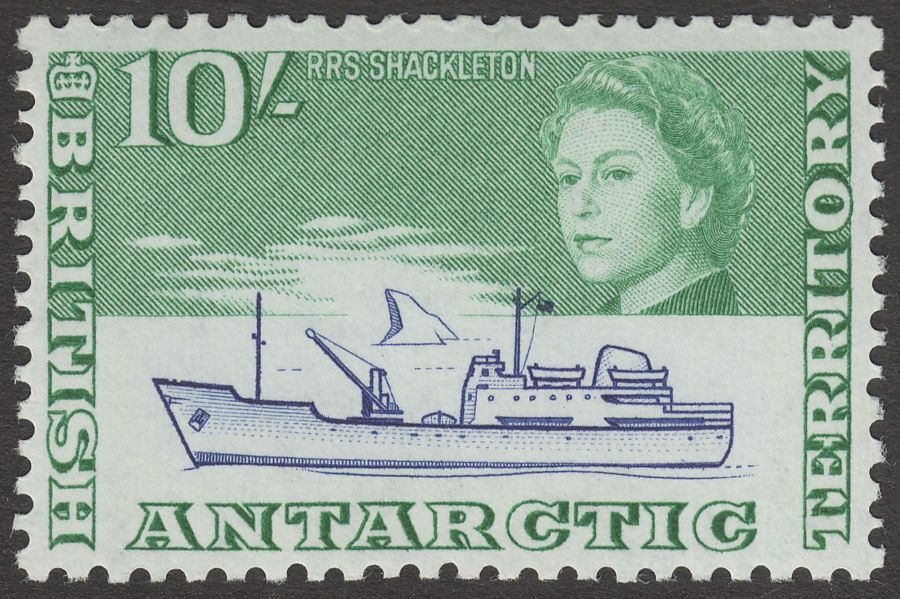 British Antarctic Territory 1963 RRS Shackleton 10sh Ultra + Emerald Mint SG14