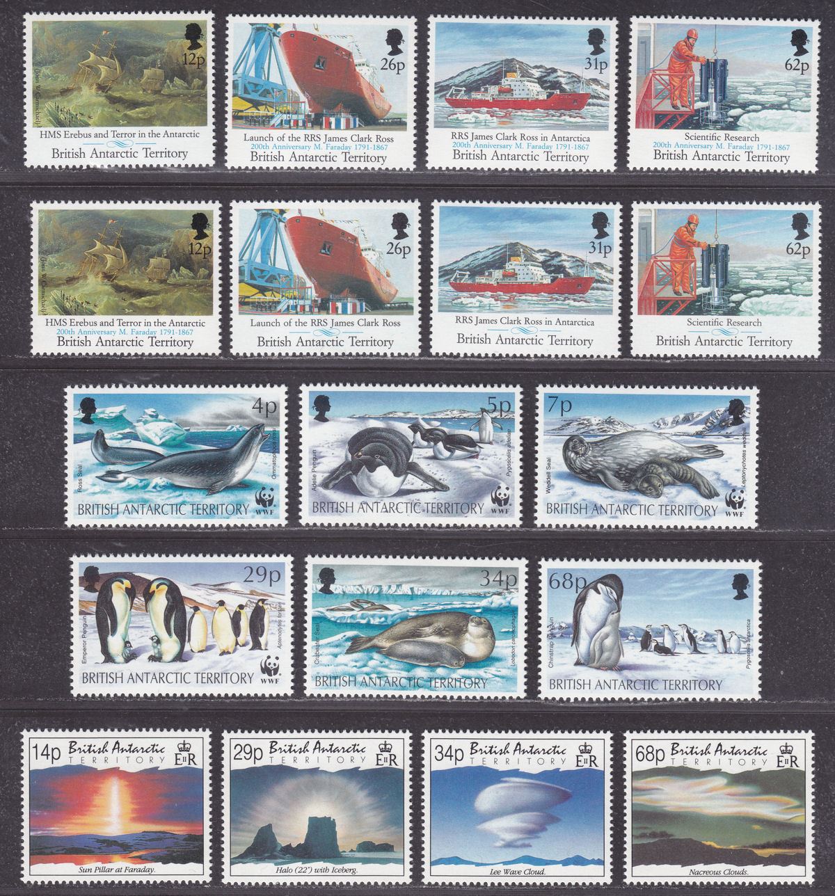 British Antarctic Territory 1991-2 QEII Selection Mint Seals Penguins Atmosphere
