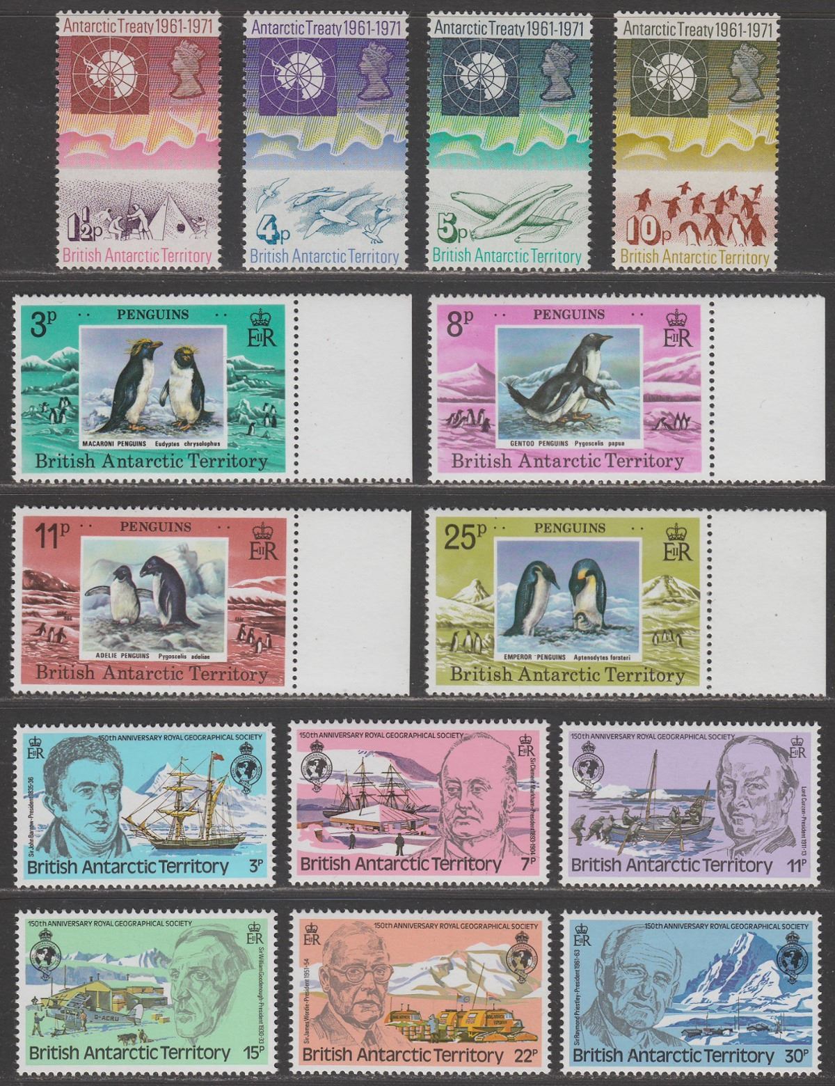 British Antarctic Territory 1971-80 QEII Treaty / Penguins / RGS Sets Mint c £64