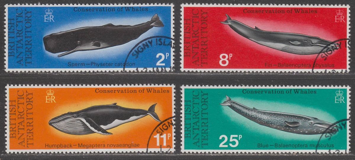 British Antarctic Territory 1977 Whales Set Used SG79-82 cat £13 BAT QEII
