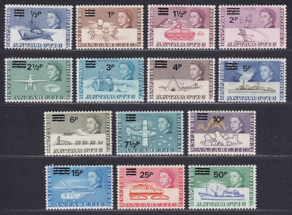 British Antarctic Territory 1971 QEII Decimal Surcharge Set Mint SG24-37 cat £75