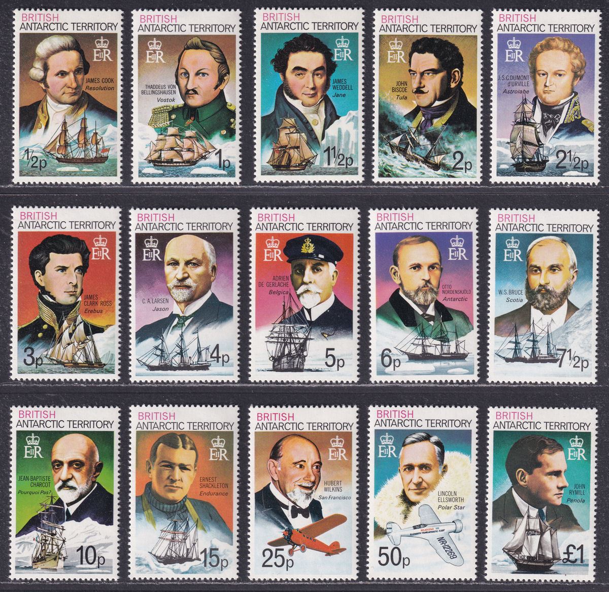 British Antarctic Territory 1973 Explorers Set Mint SG44-58 cat £38 BAT QEII
