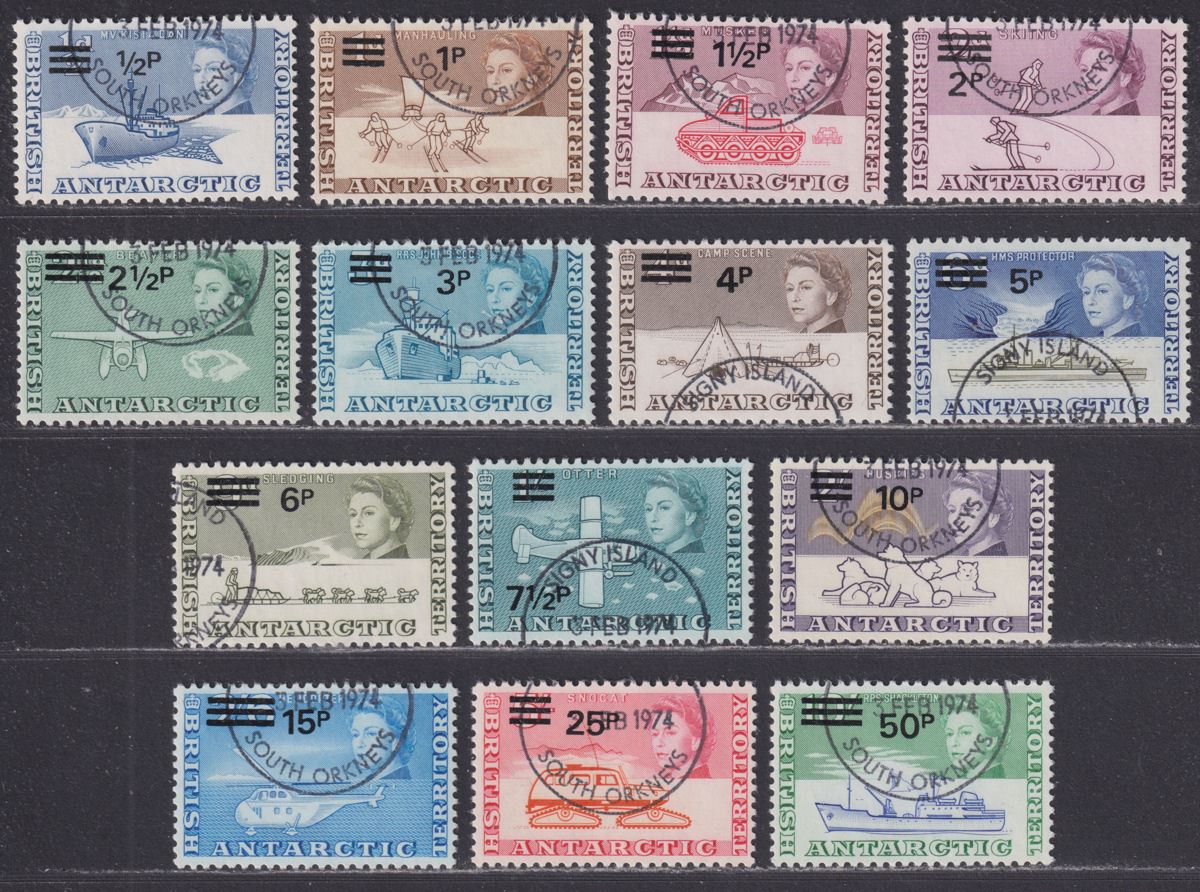 British Antarctic Territory 1971 QEII Decimal Surcharge Set Used SG24-37 cat £80