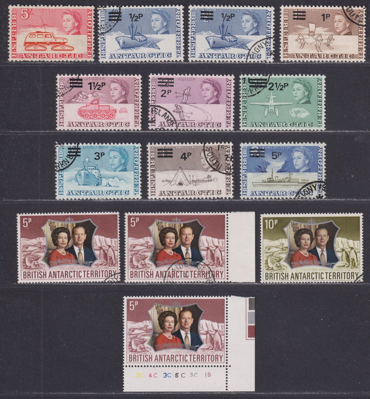 British Antarctic Territory 1963-1972 QEII Selection Used inc RSW 5p wmk Inv M+U