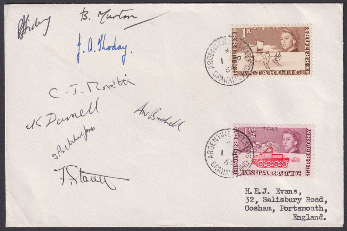 British Antarctic Territory 1965 QEII 1½d, 1d Signed Cover Used ARGENTINE ISLAND