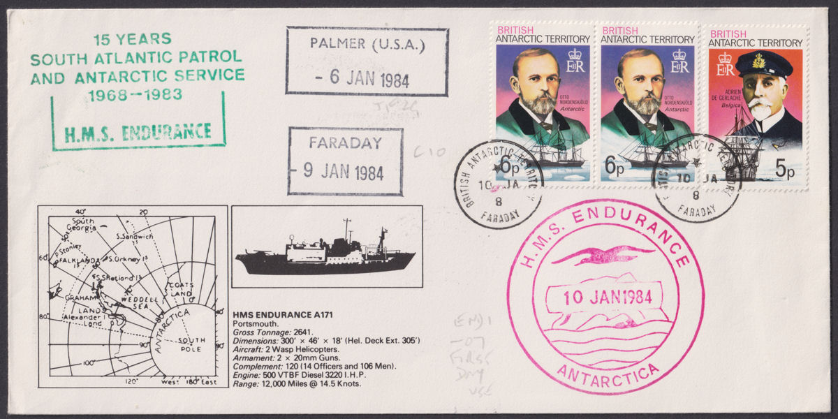 British Antarctic Territory 1984 6p x2 5p Cover FARADAY Pmk - Endurance Cachets