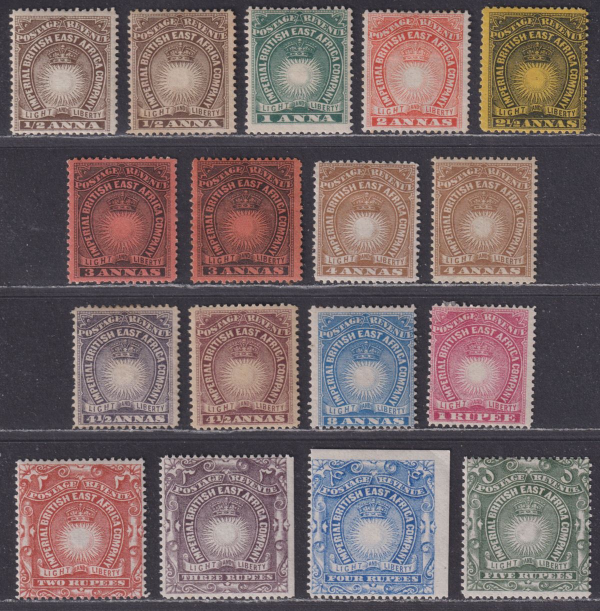 British East Africa 1890-95 QV Part Set to 5r Mostly Mint