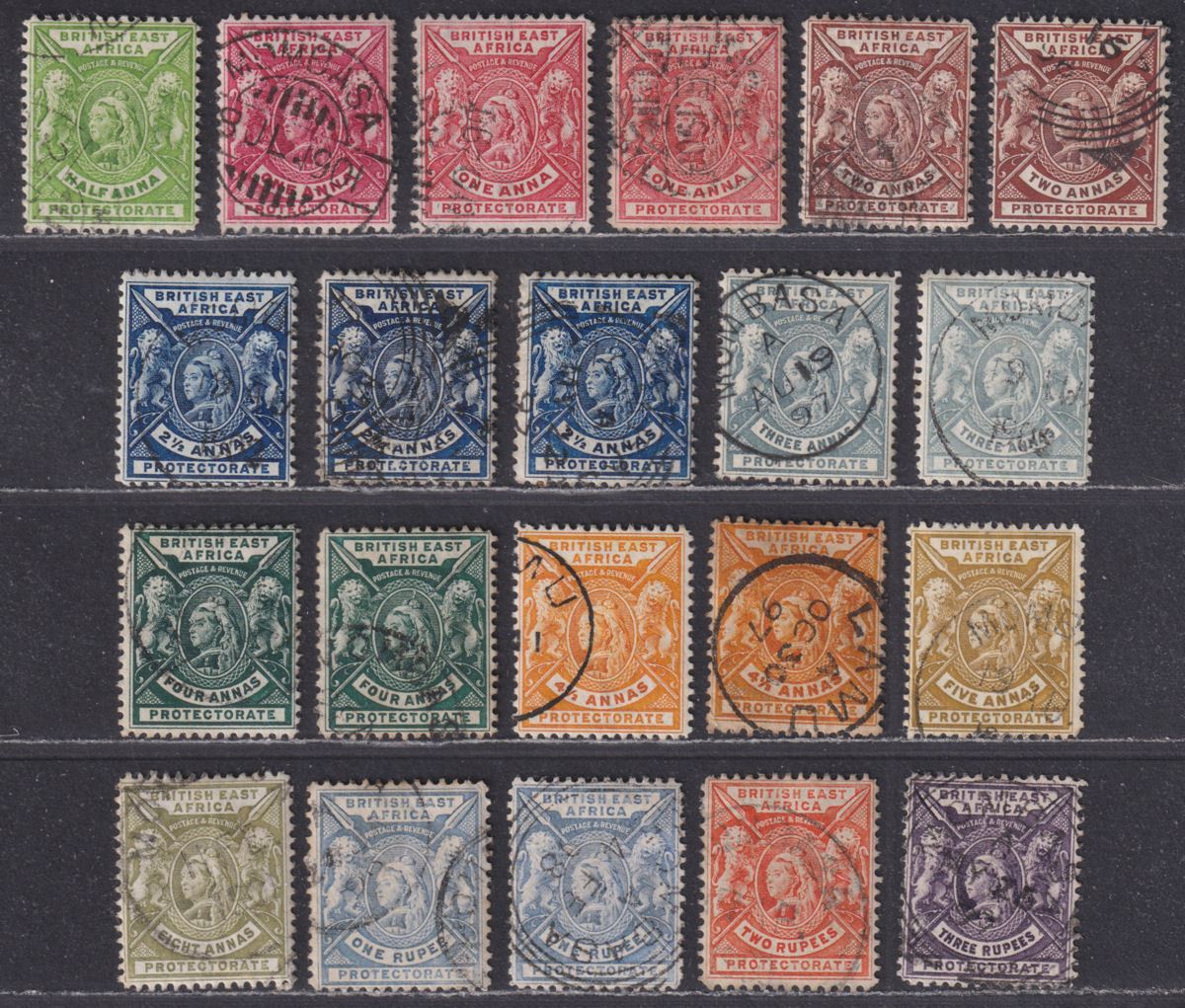 British East Africa 1896 Queen Victoria Part Set to 3r Used