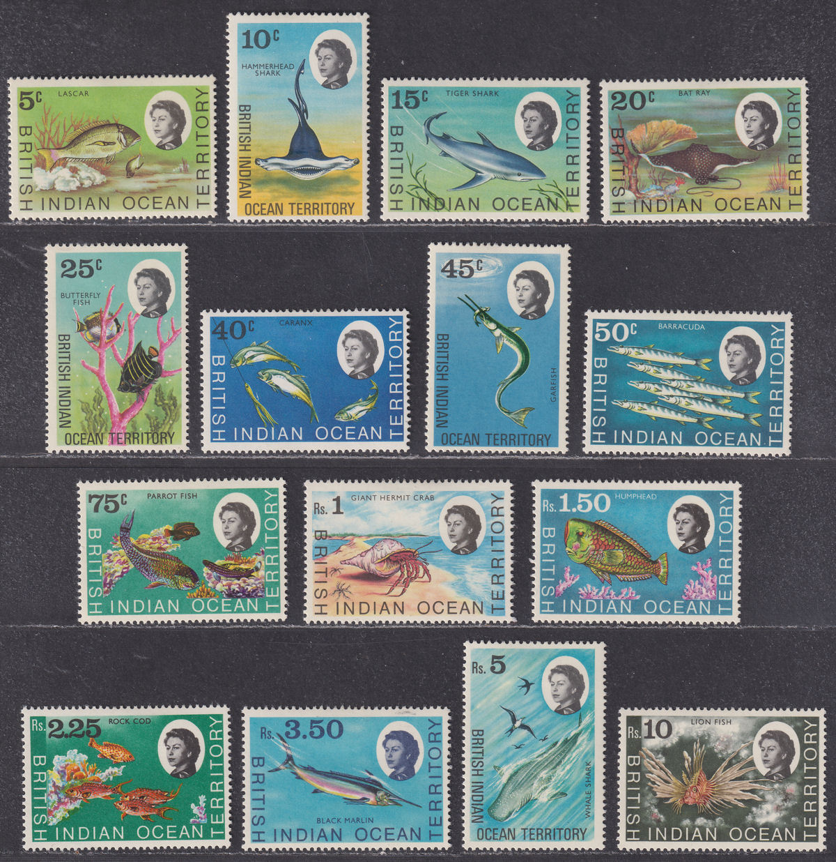 British Indian Ocean Territory 1968 QEII Marine Life Part Set to 10r Mint c £40