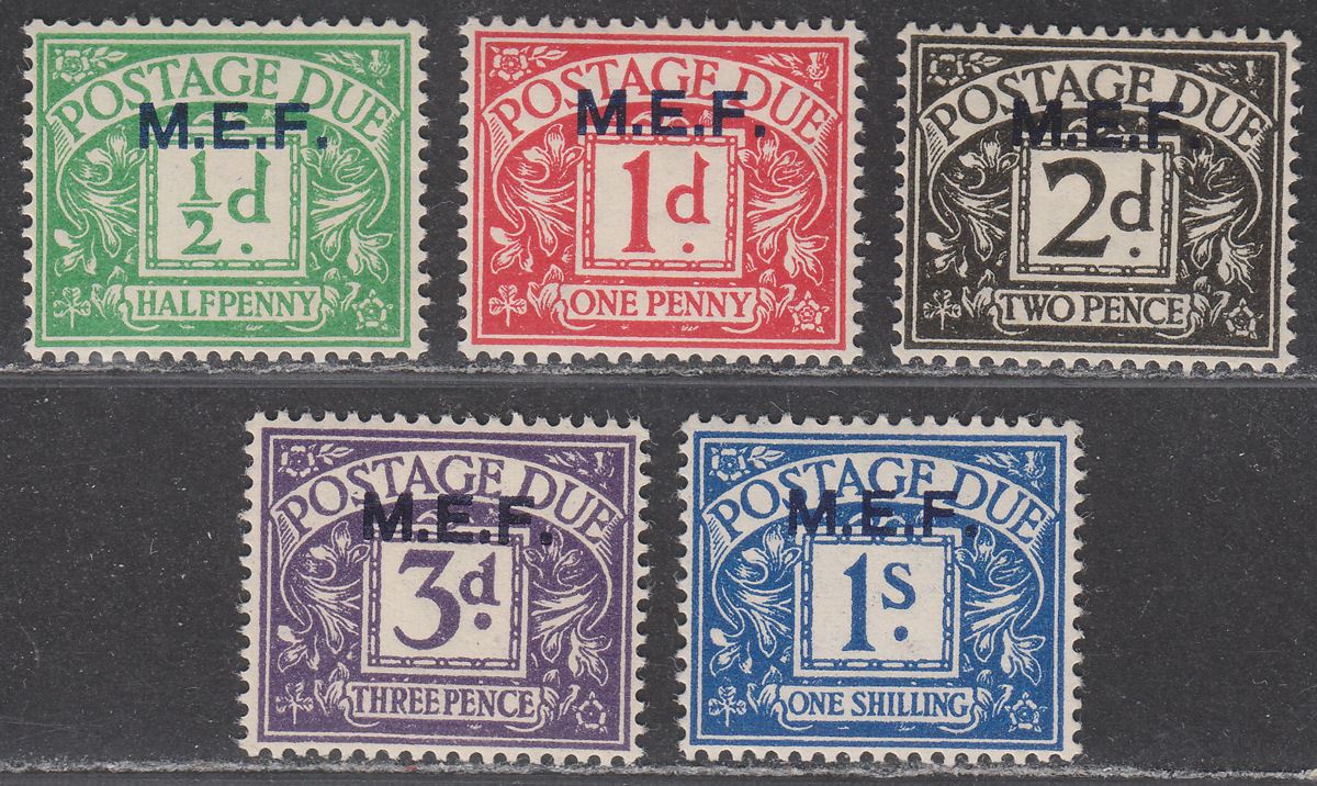 BOIC MEF 1942 KGVI Postage Due Overprint Set Mint SG MD1-MD5 cat £6.50