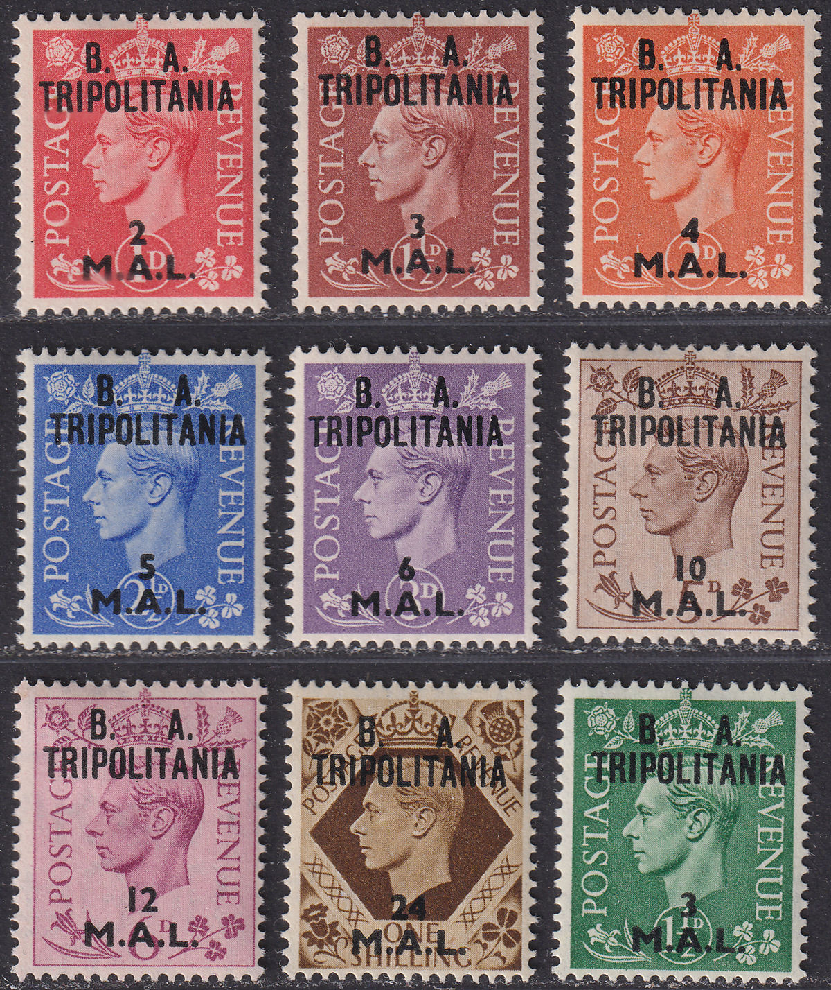 BOIC Tripolitania 1950 KGVI BA Surcharge Part Set to 24l Mint