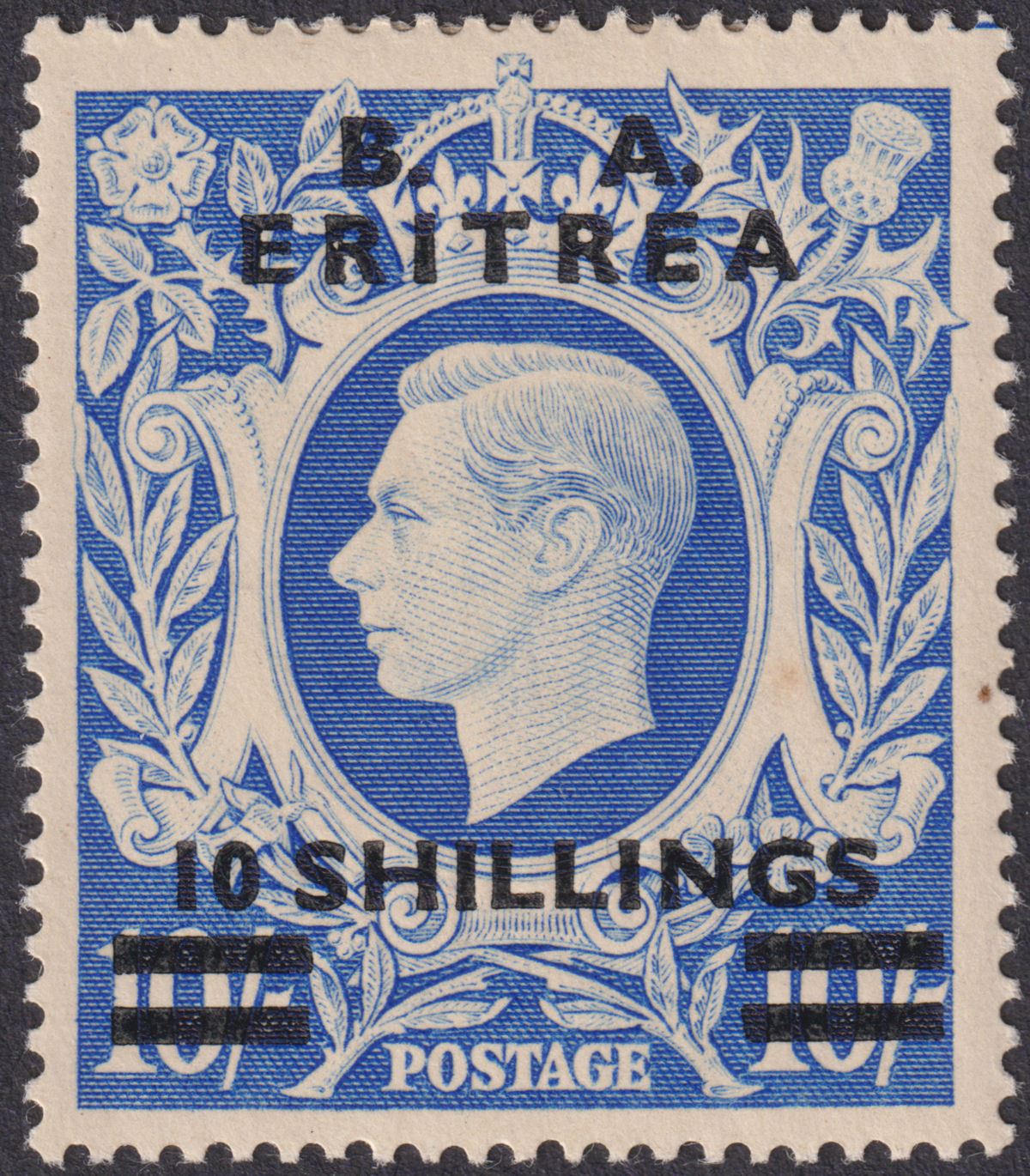 BOIC Eritrea 1950 KGVI BA Overprint 10sh Mint SG E25 c £80 toned