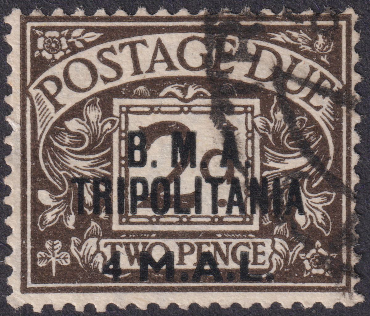 BOIC Tripolitania 1948 BMA Postage Due 4l on 2d Surcharge Used SG TD3 cat £50