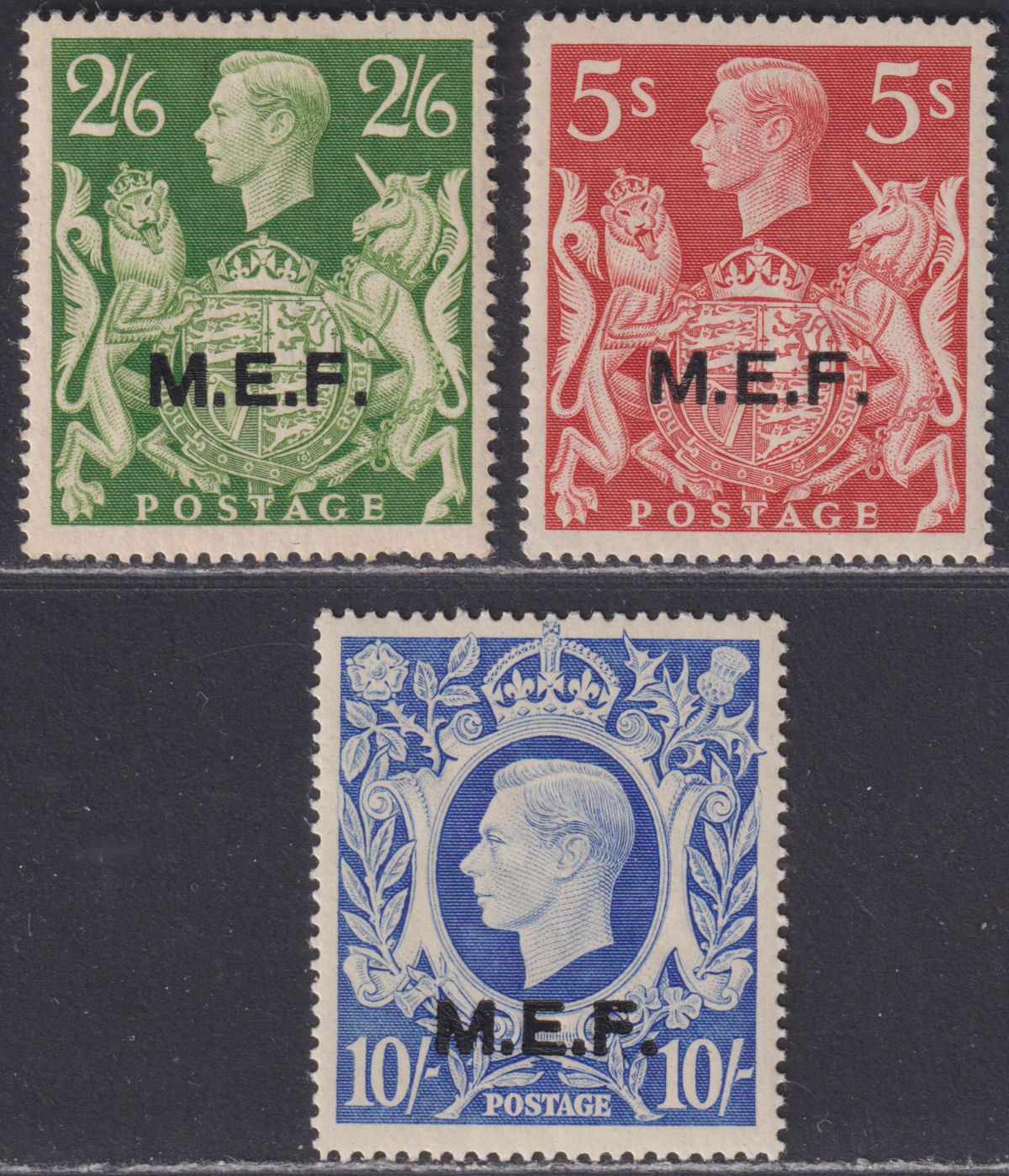 BOIC MEF 1947 KGVI Overprint 2sh6d, 5sh, 10sh UM Mint SG M19-M21 cat £90