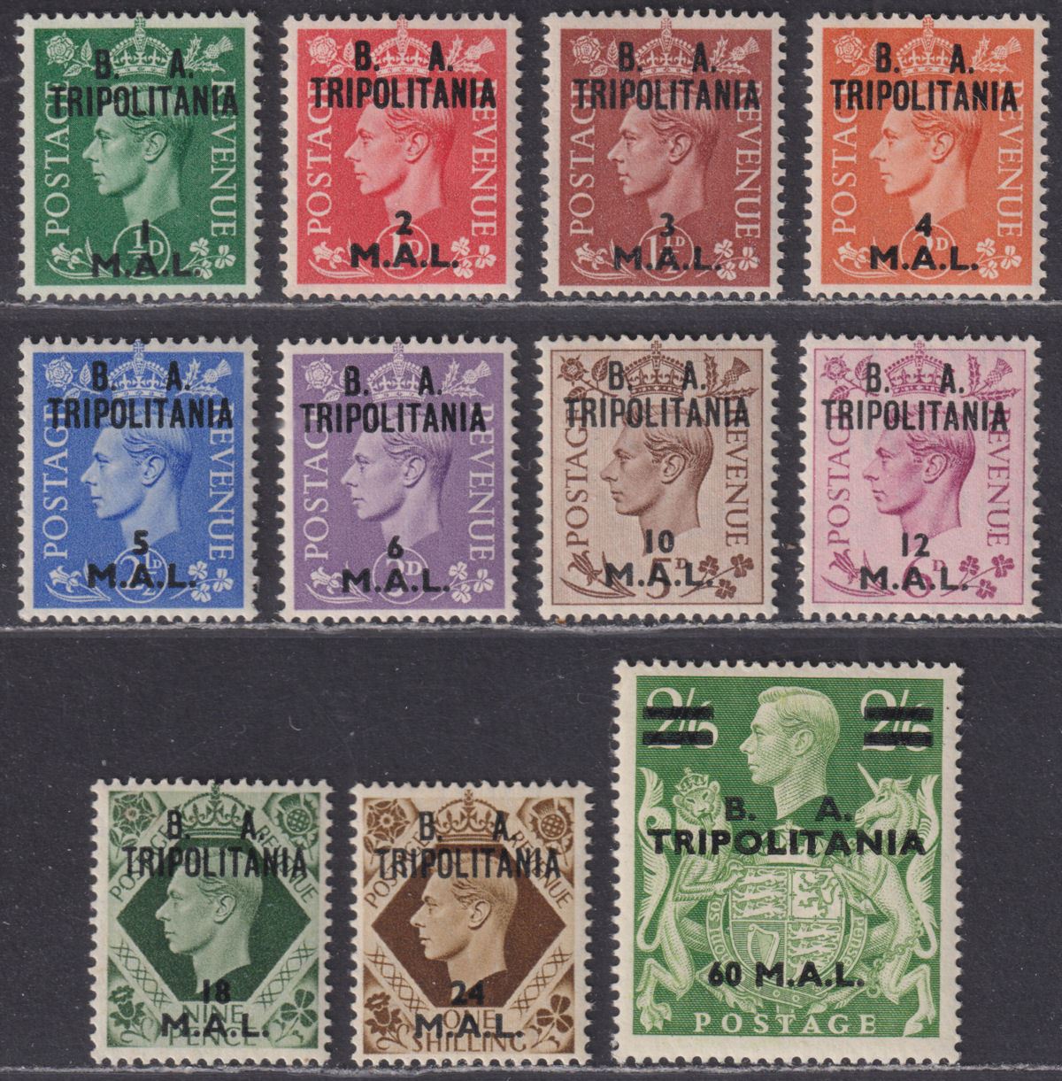 BOIC Tripolitania 1950 KGVI BA Surcharge Set to 60l Mint SG T14-T24