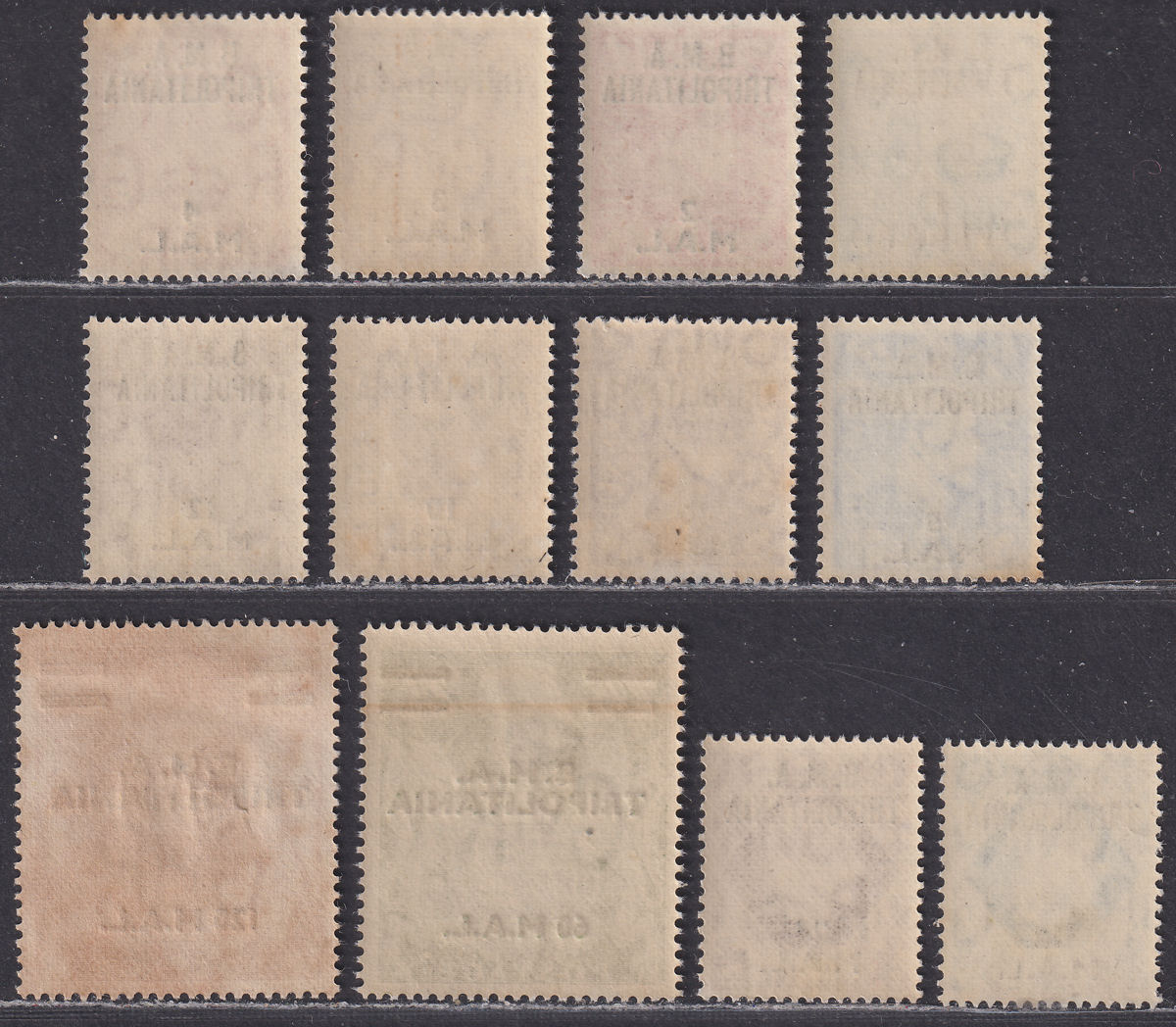 BOIC Tripolitania 1948 KGVI BMA Surc Set to 120l Most Mint SG T1-T12 faulty 120l