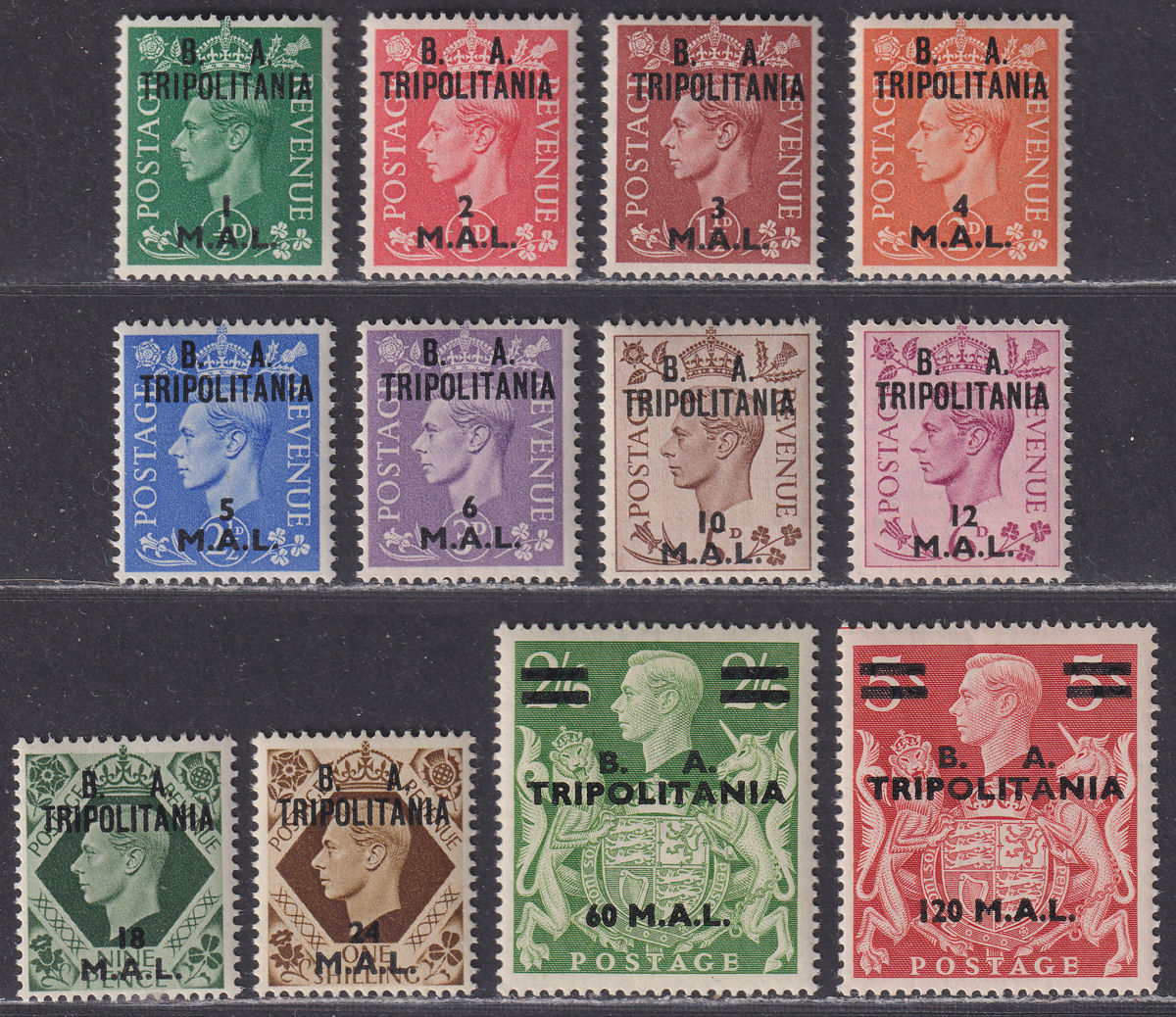 BOIC Tripolitania 1950 KGVI BA Surcharge Set to 120l Mint SG T14-T25 cat £100