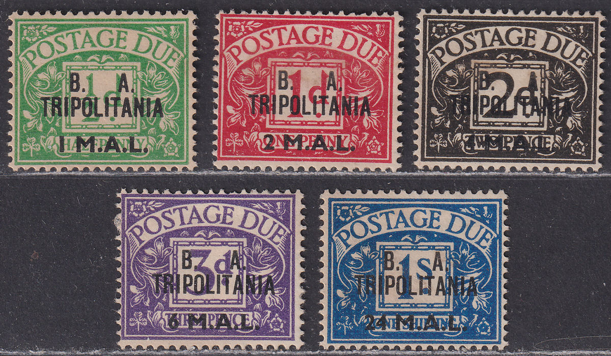 BOIC Tripolitania 1950 KGVI BA Postage Due Surch Set Unused SG TD6-TD10 FAULTY