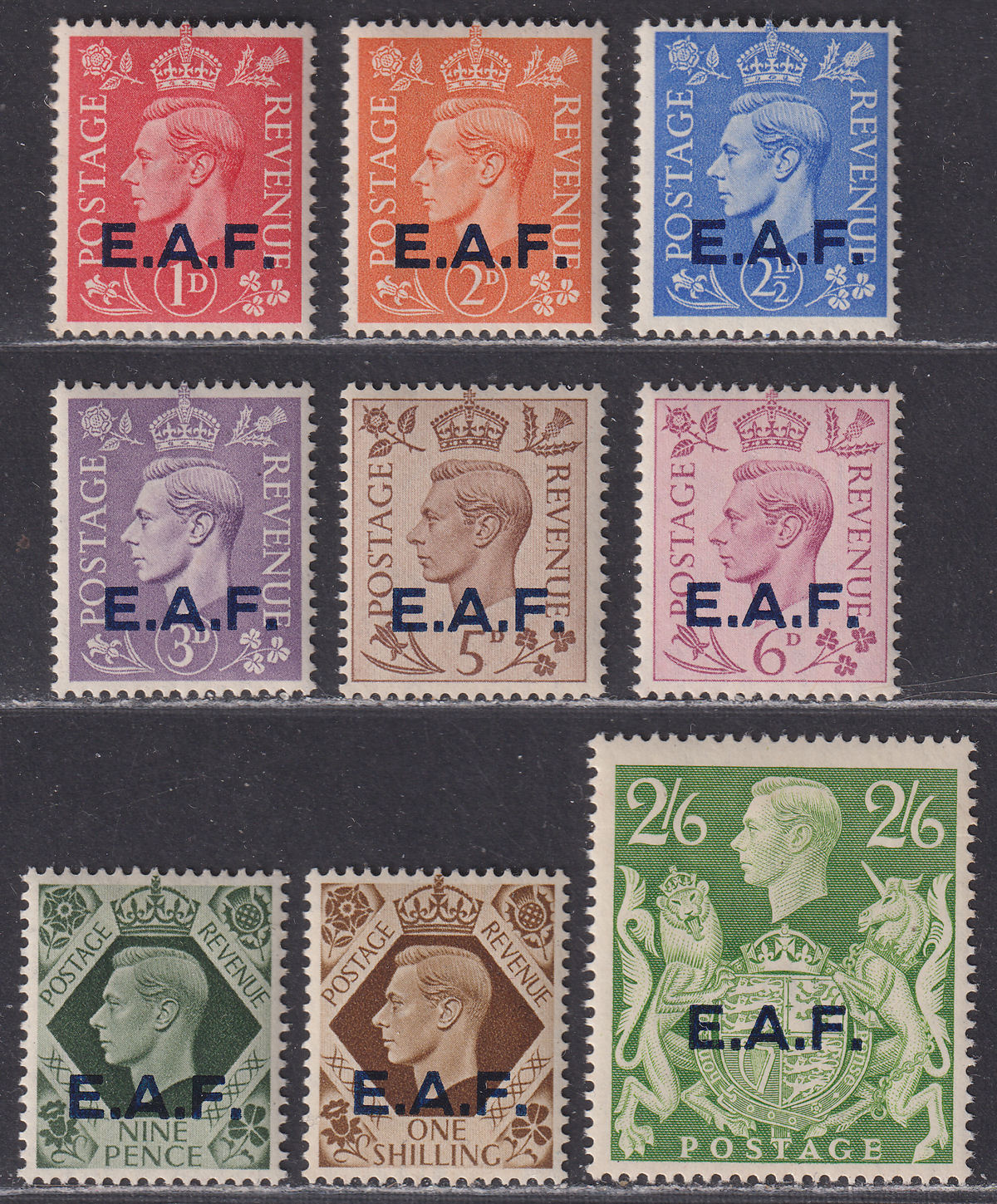 BOIC Somalia 1943 KGVI EAF Overprint Set Mint SG S1-S9 cat £55