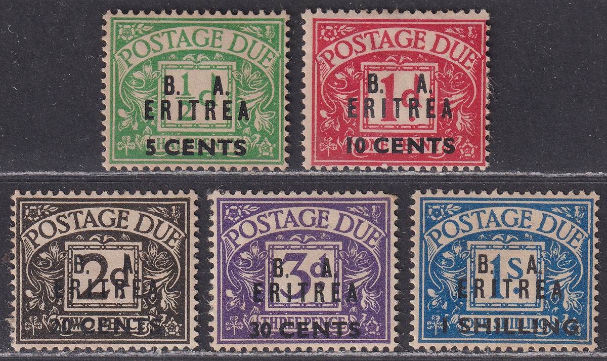 BOIC Eritrea 1950 KGVI BA Postage Due Surcharge Set Unused SG ED6-ED10 FAULTY