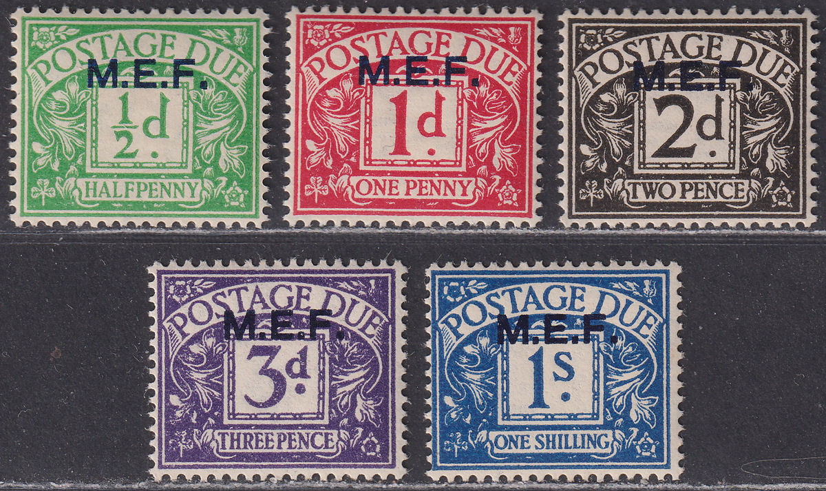 BOIC 1942 KGVI MEF Postage Due Overprint Set Mint SG MD1-MD5 cat £6.50