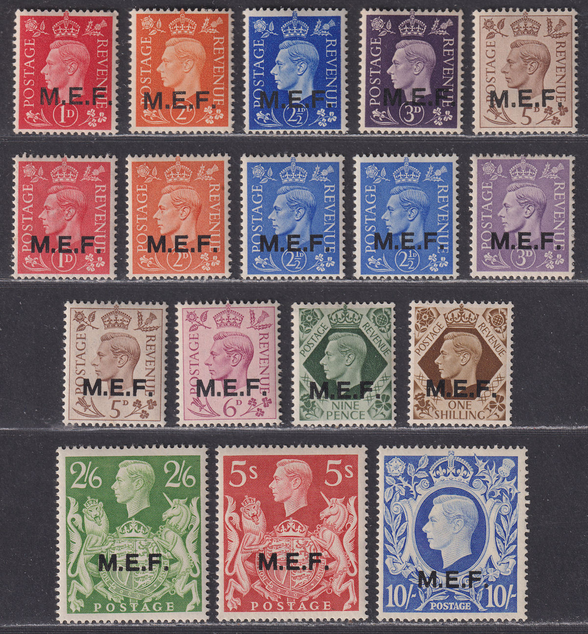 BOIC 1942-47 KGVI MEF Forces Overprint Sets Mint cat £100