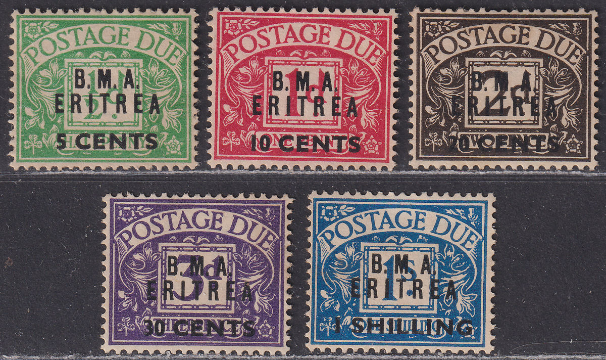 BOIC Eritrea 1948 KGVI BMA Postage Due Surcharge Set Unused SG ED1-ED5 FAULTY