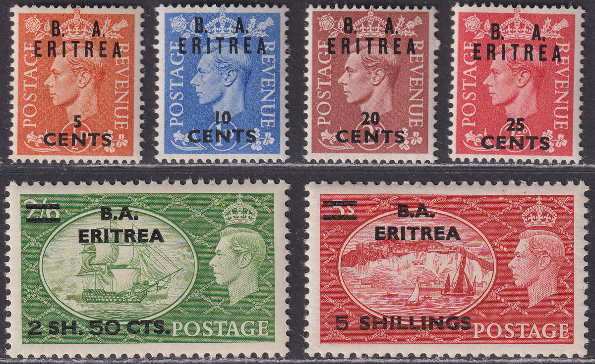 BOIC Eritrea 1951 KGVI BA Surcharge Set to 5sh Mint SG E26-E31
