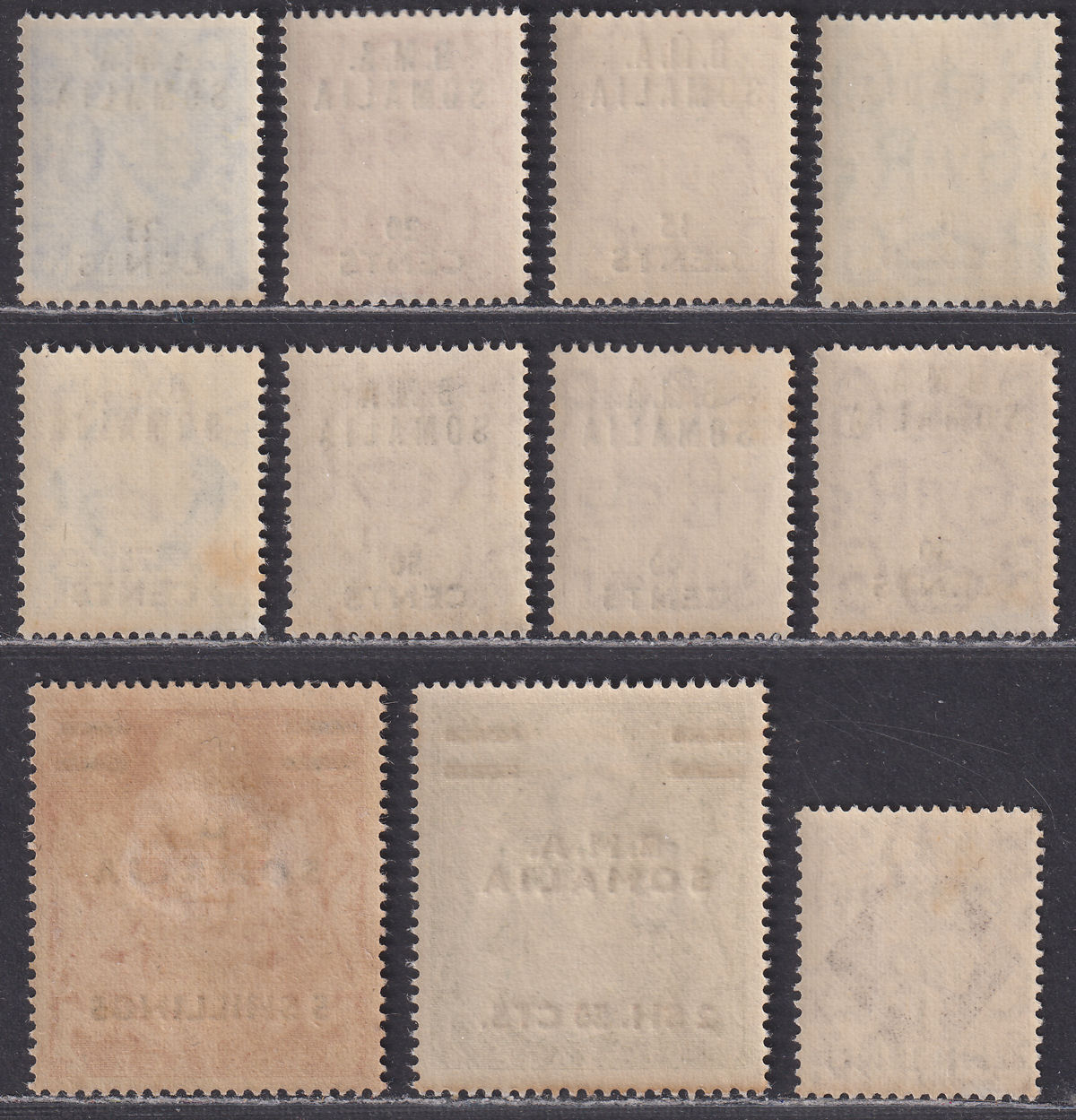 BOIC Somalia 1948 KGVI BMA Surch Set Mostly Mint SG S10-S20 cat £55 faulty 5sh