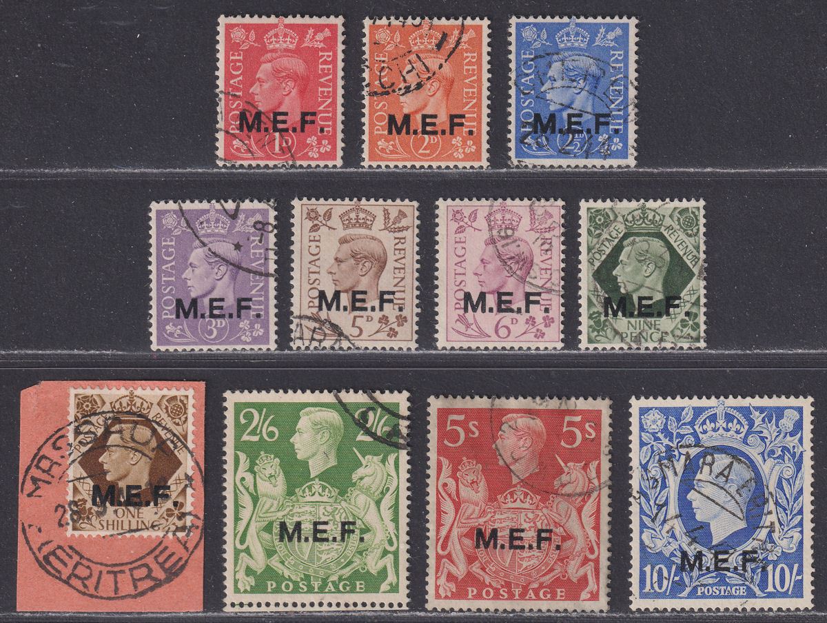 BOIC 1943-47 KGVI MEF Forces Overprint Set Used SG M11-M21 cat £22