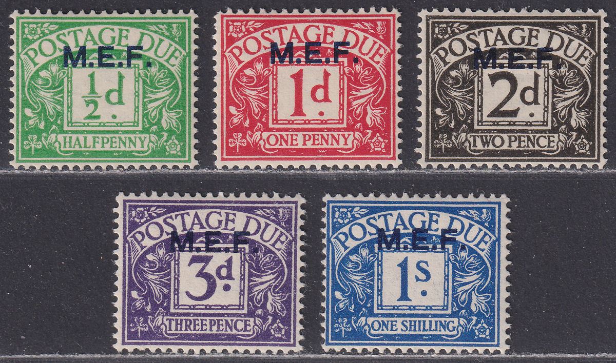 BOIC 1942 KGVI MEF Postage Due Overprint Set Mint SG MD1-MD5 cat £6.50