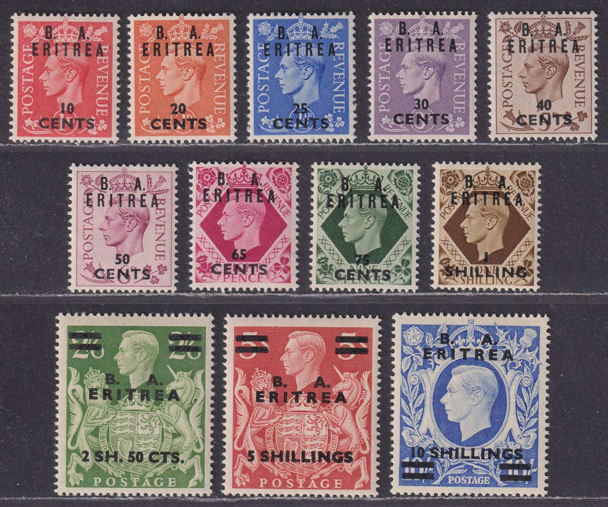 BOIC Eritrea 1950 KGVI BA Surcharge Part Set to 10sh (missing 5c) Mint cat £100
